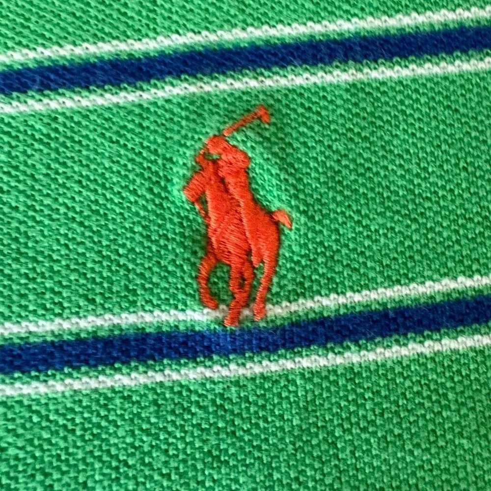 Polo Ralph Lauren Mens Green Striped Embroidered Pony Logo Polo Shirt Size S‎